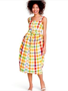 Christopher John Rogers Colorful Checkered Midi Dress